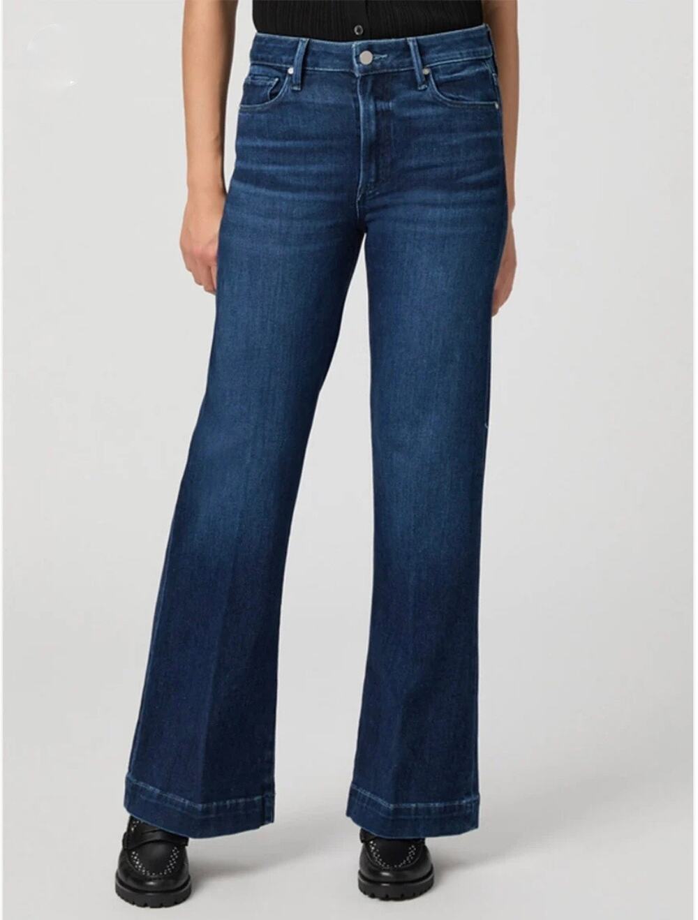 Paige Women's Dark Indigo Wash Leenah High-Waist Wide Leg Jeans Size 29 P